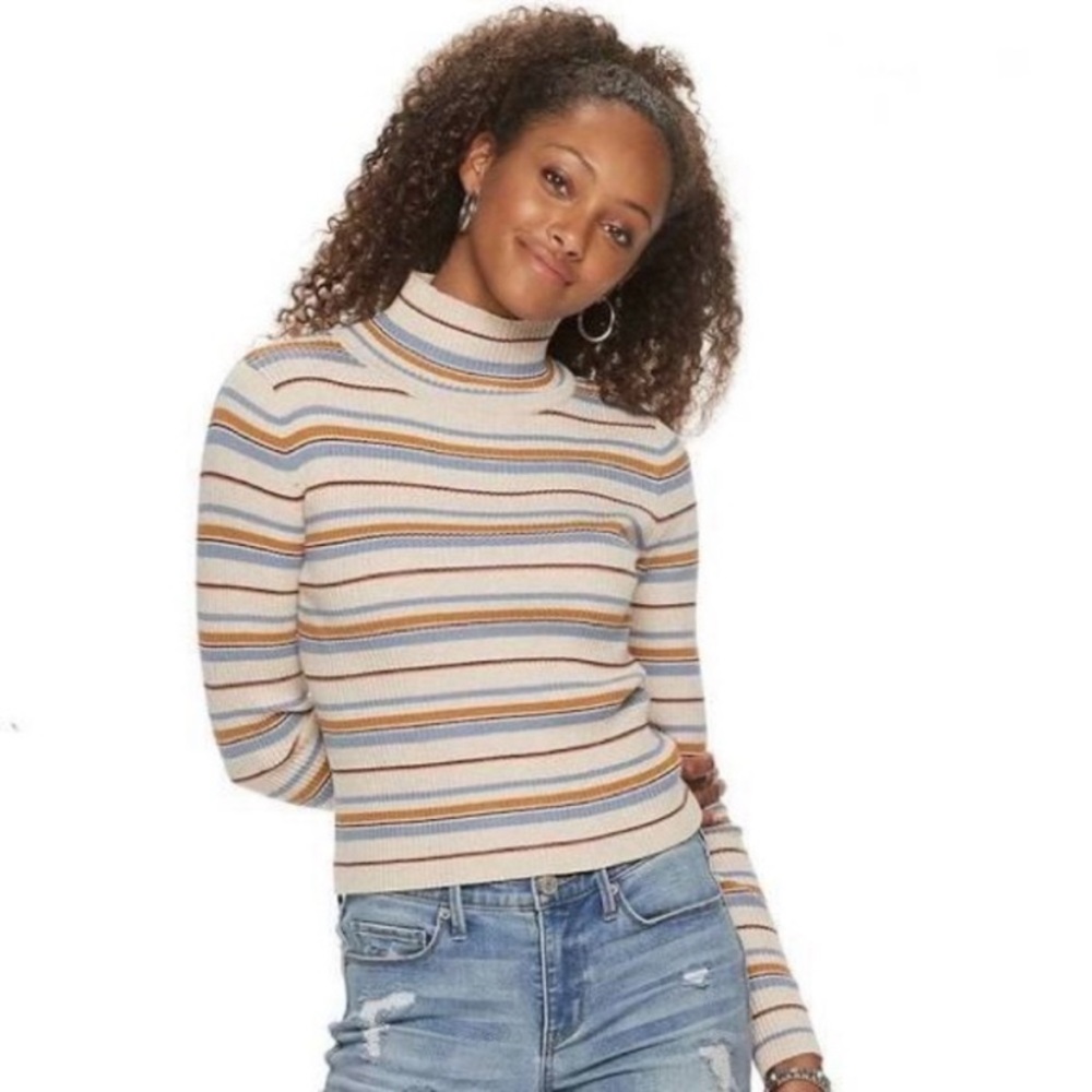 PINK REPUBLIC Heather Oat Striped Mockneck